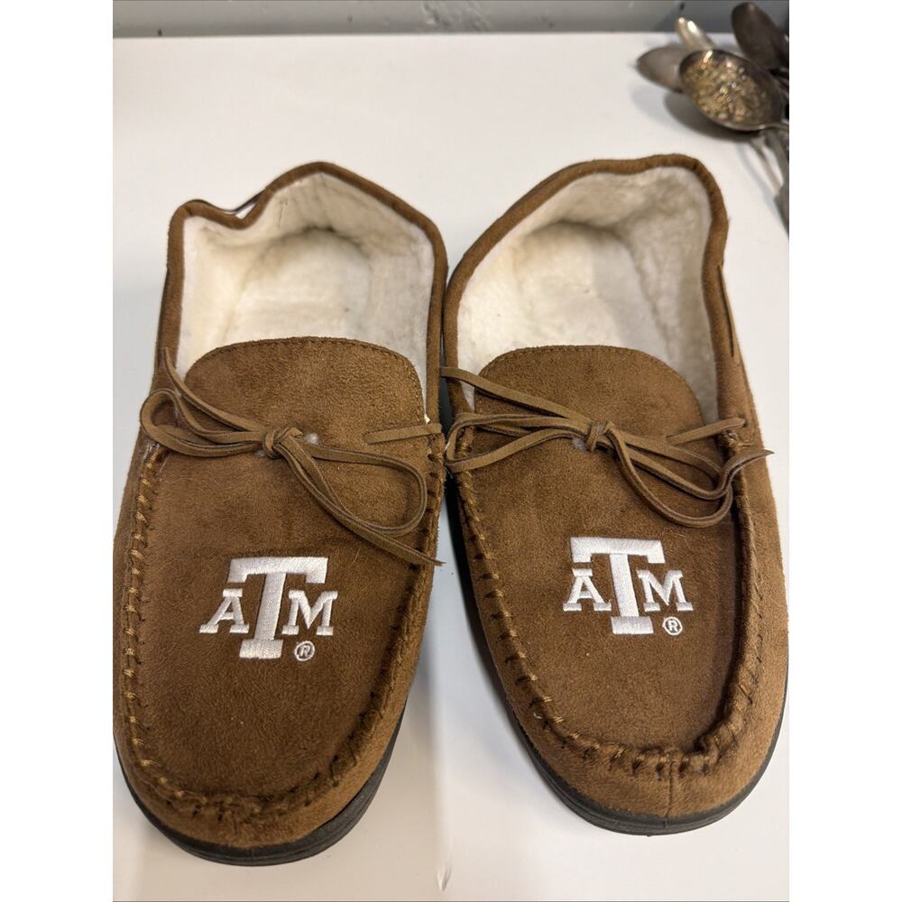 FOCO Men's Tan Faux Suede Slippers Texas A&M With Script ATM Size L